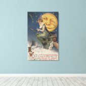 Halloween GreetingWitch in Flight Canvas Afdruk (Insitu (Houten vloer))