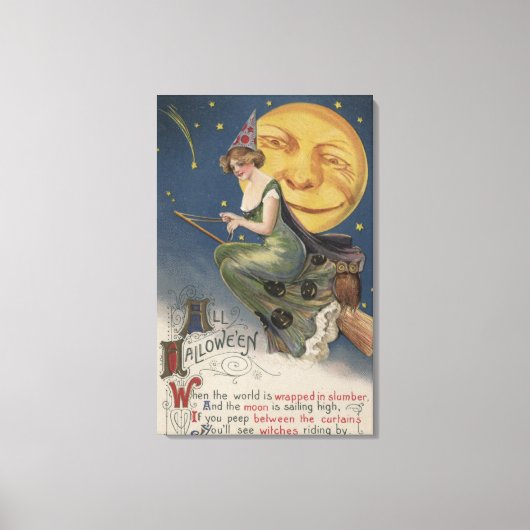 Halloween GreetingWitch in Flight Canvas Afdruk (Voorkant)