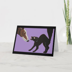 Halloween Greyhound met boze zwarte kat Kaart