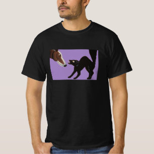 Halloween Greyhound met boze zwarte kat T-shirt