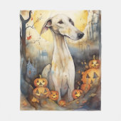 Halloween Greyhound met pompoenen eng Fleece Deken (Voorkant)