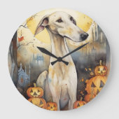 Halloween Greyhound met pompoenen eng Grote Klok (Voorkant)