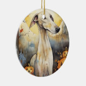Halloween Greyhound met pompoenen eng Keramisch Ornament (Rechts)