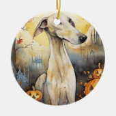 Halloween Greyhound met pompoenen eng Keramisch Ornament (Voorkant)