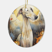 Halloween Greyhound met pompoenen eng Keramisch Ornament (Links)