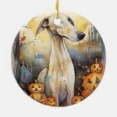 Halloween Greyhound met pompoenen eng Keramisch Ornament (Achterkant)