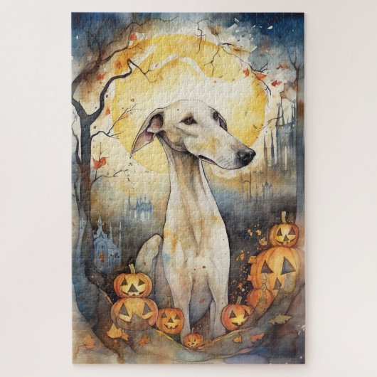 Halloween Greyhound met pompoenen eng Legpuzzel (Verticaal)