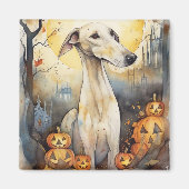 Halloween Greyhound met pompoenen eng Magneet (Voorkant)