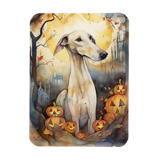 Halloween Greyhound met pompoenen eng Magneet (Verticaal)