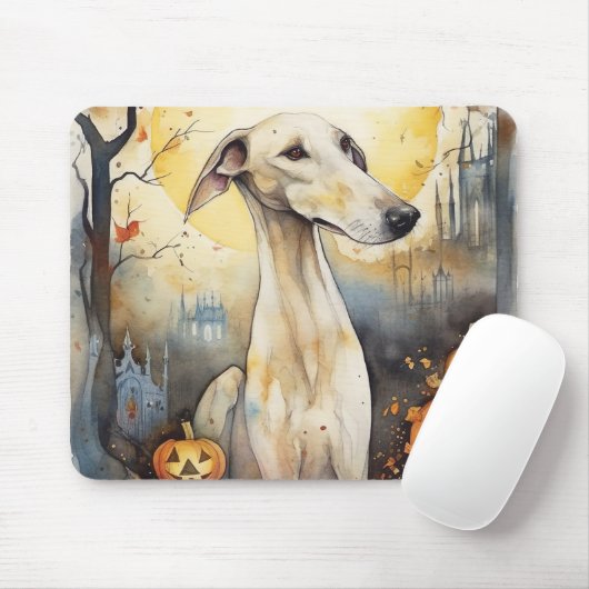 Halloween Greyhound met pompoenen eng Muismat (Met muis)
