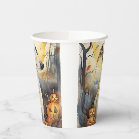 Halloween Greyhound met pompoenen eng Papieren Bekers (Links)
