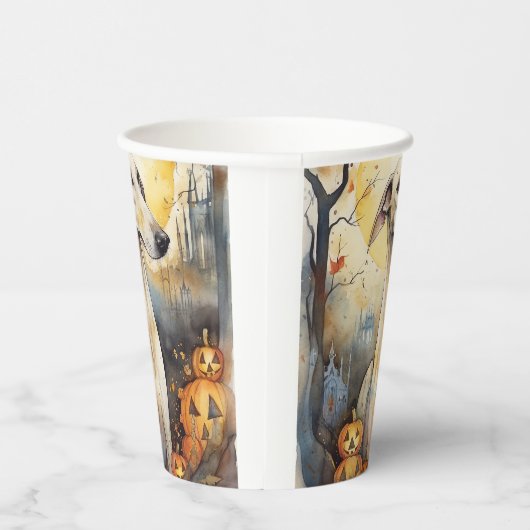 Halloween Greyhound met pompoenen eng Papieren Bekers (Rechts)