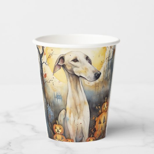 Halloween Greyhound met pompoenen eng Papieren Bekers (Voorkant)