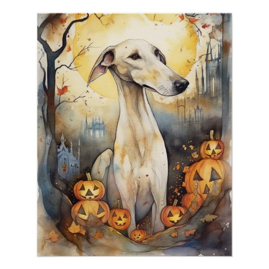 Halloween Greyhound met pompoenen eng Perfect Poster (Voorkant)
