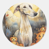 Halloween Greyhound met pompoenen eng Ronde Sticker (Voorkant)