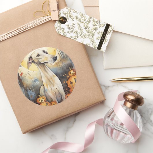 Halloween Greyhound met pompoenen eng Ronde Sticker (Geschenken)