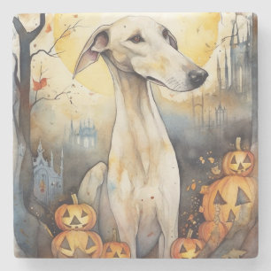 Halloween Greyhound met pompoenen eng Stenen Onderzetter