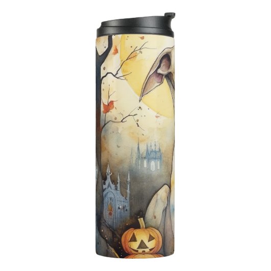 Halloween Greyhound met pompoenen eng Thermosbeker (Gedraaid links)