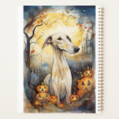 Halloween Greyhound met Pompoenen Griezelen Planner (Achterkant)