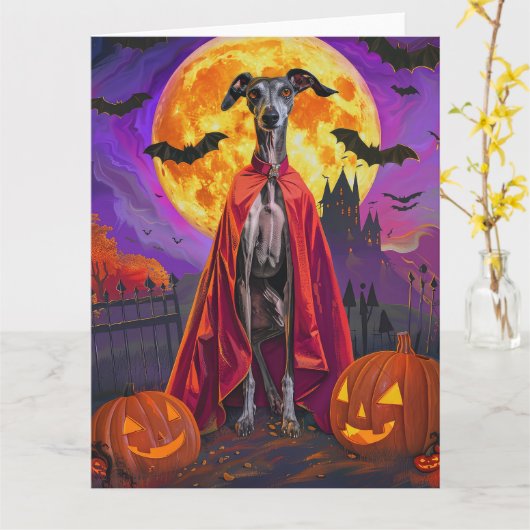 Halloween Greyhound Mountain Vampire Pumpkins Kaart (Gele Bloem)