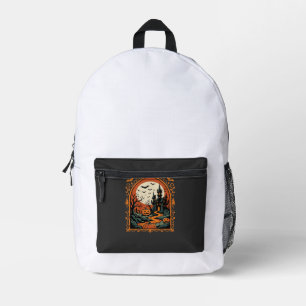 Halloween Griezeld Kasteel Pompoen Maan Vector Kun Bedrukte Rugzak