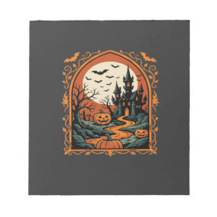 Halloween Griezeld Kasteel Pompoen Maan Vector Kun Notitieblok