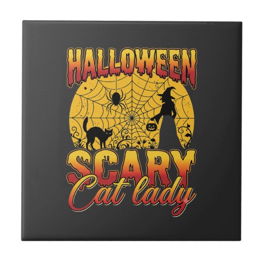 Halloween Griezeldame Heks Spinnenweb Tegeltje (Voorkant)