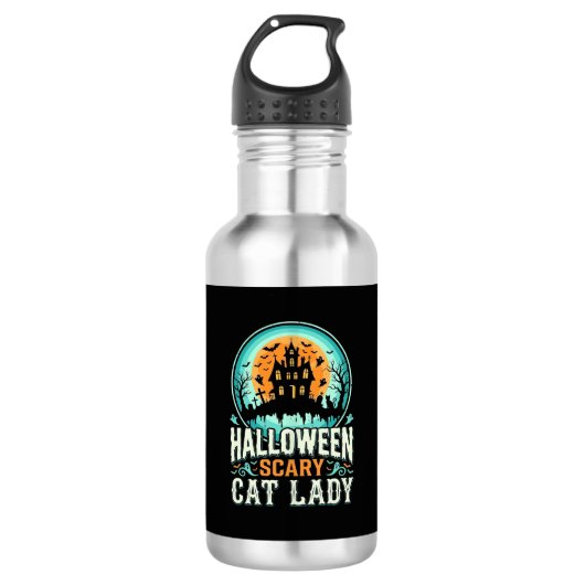 Halloween Griezeldame Huis Design_1 Waterfles (Voorkant)