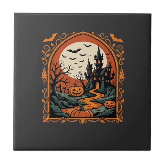 Halloween Griezeldomein Pompoen Maan Vector Kunst Tegeltje (Voorkant)