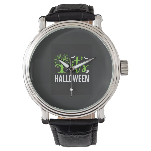 Halloween Griezelen Boom Vleermuizen Vector Design Horloge (Voorkant)