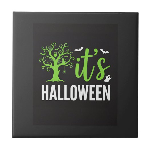 Halloween Griezelen Boom Vleermuizen Vector Design Tegeltje (Voorkant)