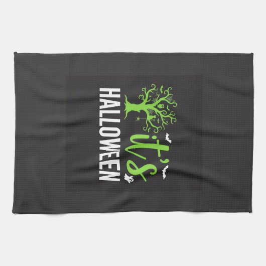 Halloween Griezelen Boom Vleermuizen Vector Design Theedoek (Horizontaal)