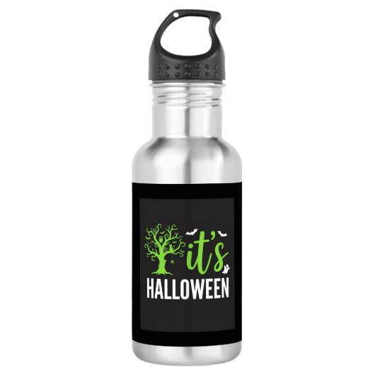 Halloween Griezelen Boom Vleermuizen Vector Design Waterfles (Voorkant)
