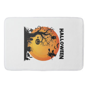 Halloween Griezelen Boom Vliegende Heks Oranje Maa Badmat