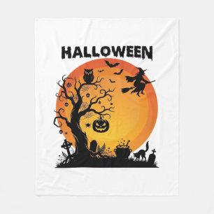 Halloween Griezelen Boom Vliegende Heks Oranje Maa Fleece Deken