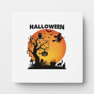 Halloween Griezelen Boom Vliegende Heks Oranje Maa Fotoplaat
