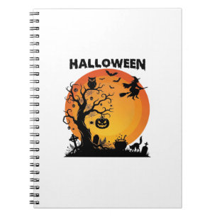 Halloween Griezelen Boom Vliegende Heks Oranje Maa Notitieboek