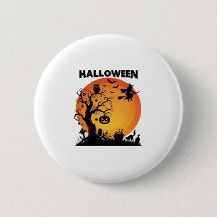 Halloween Griezelen Boom Vliegende Heks Oranje Maa Ronde Button 5,7 Cm