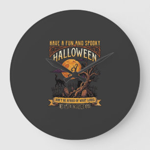 Halloween Griezelen Boom Volle Maan Zwarte Kat Ker Grote Klok