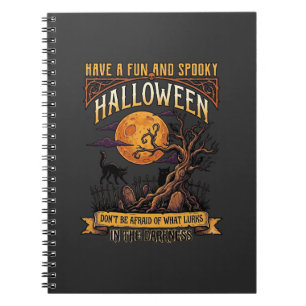 Halloween Griezelen Boom Volle Maan Zwarte Kat Ker Notitieboek