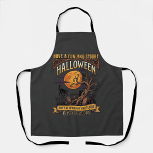 Halloween Griezelen Boom Volle Maan Zwarte Kat Ker Schort