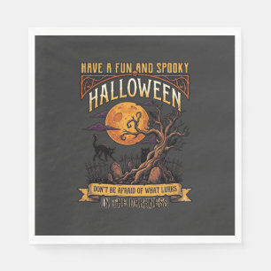 Halloween Griezelen Boom Volle Maan Zwarte Kat Ker Servet