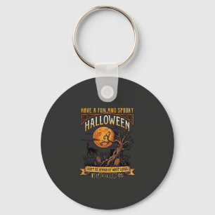 Halloween Griezelen Boom Volle Maan Zwarte Kat Ker Sleutelhanger