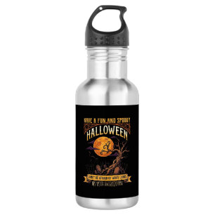 Halloween Griezelen Boom Volle Maan Zwarte Kat Ker Waterfles