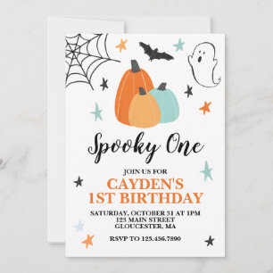 Halloween Griezelen Eén 1e Verjaardag Blauwe Pompo Kaart