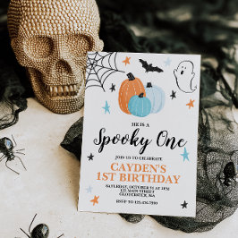 Halloween Griezelen Eén 1e Verjaardag Blauwe Pompo Kaart