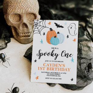 Halloween Griezelen Eén 1e Verjaardag Blauwe Pompo Kaart