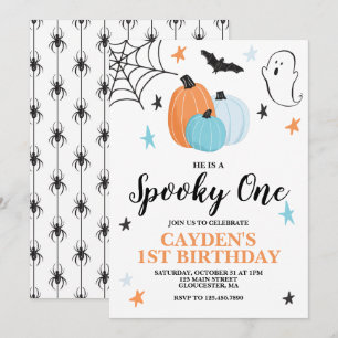 Halloween Griezelen Eén 1e Verjaardag Blauwe Pompo Kaart
