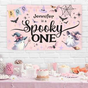 Halloween Griezelen Eén Schattig Geest 1e Verjaard Spandoek