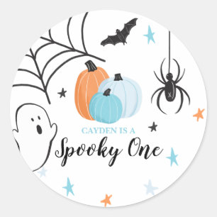 Halloween Griezelen Eén Verjaardag Blauwe Pompoene Ronde Sticker